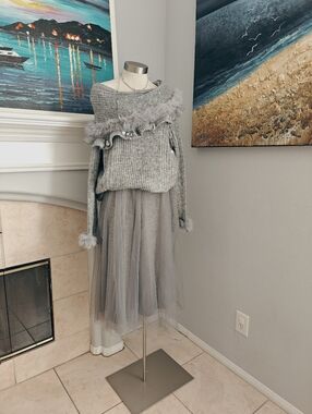 Gray Layered Tulle Sweater Dress - Women